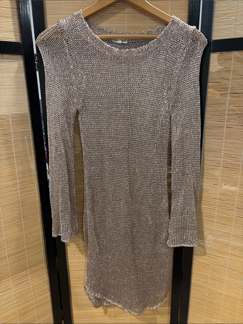 Metallic Taupe or Rose Gold Knit Long-Sleeve Dress - Neutral